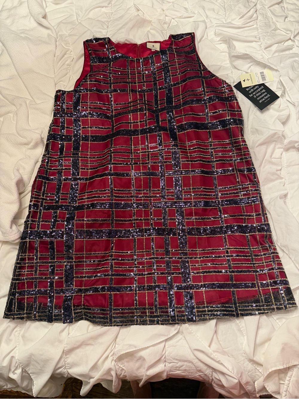 MAD FOR PLAID IN SEQUIN! Tuckernuck Women’s Red Velvet Plaid Sequin Shift Dress